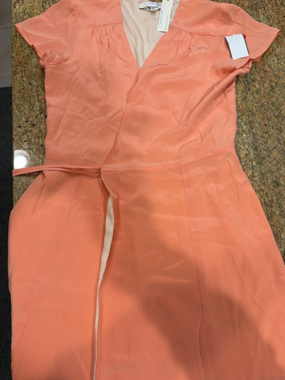 Lavender Brown 100% Silk Peach/Cantaloupe Wrap Dress Small